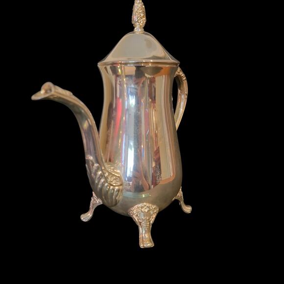 Vintage Silver Plated Baroque Coffee Pot Ornate Handle Footed Teapot - Picture 9 of 10